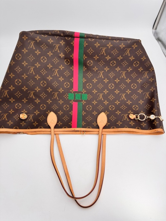 Louis Vuitton Monogram Canvas Tote with Green & Pink Center Stripe - Picture 14 of 16